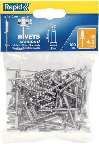 Rapid Blindnieten Standard 4,0 x 12 mm Pack mit 100 Stück Produktbild Rapid Blindnieten Standard 4,0 x 12 mm Pack mit 100 Stück