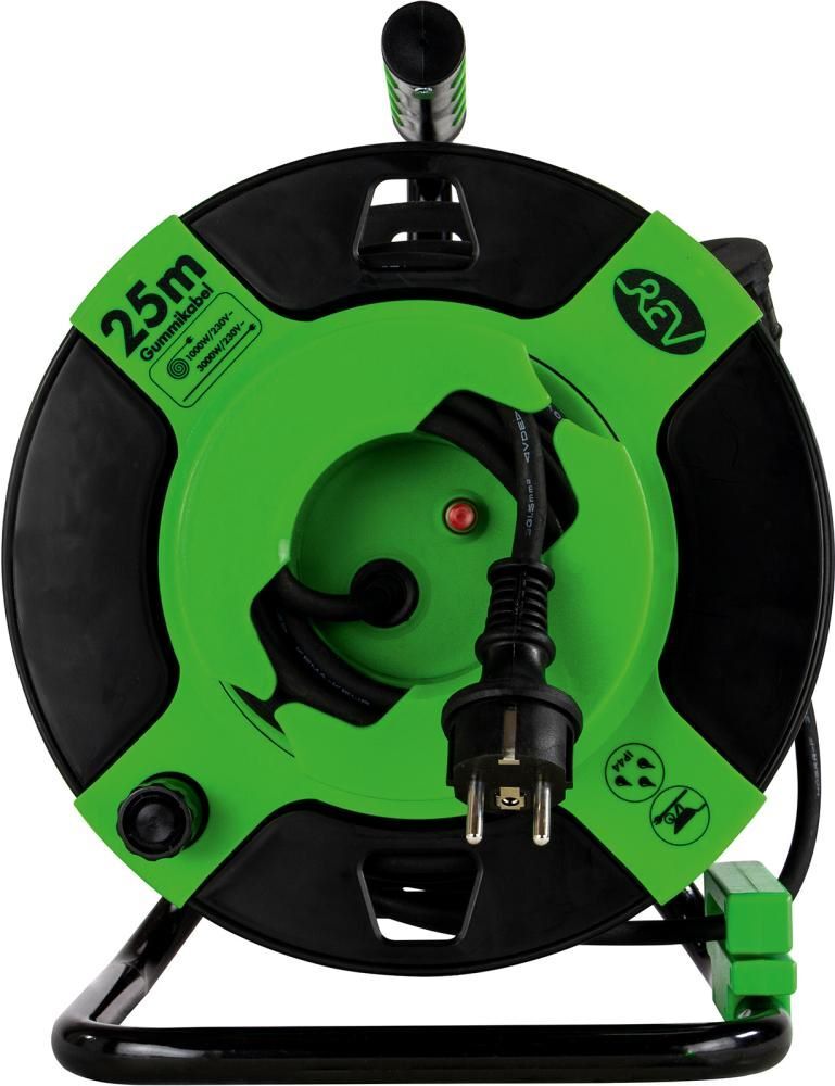 REV Gerätetrommel 25 meter IP 44 H05RR-F3G schwarz-grün Produktbild REV Gerätetrommel 25 meter IP 44 H05RR-F3G schwarz-grün