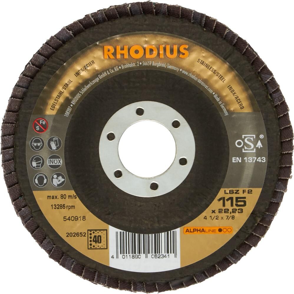 RHODIUS Lamellenschleifscheibe LSZ F2 125 mm K40 Produktbild RHODIUS Lamellenschleifscheibe LSZ F2 125 mm K40