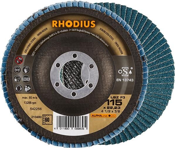 RHODIUS Lamellenschleifscheibe LSZ F3 115 mm K60 Produktbild RHODIUS Lamellenschleifscheibe LSZ F3 115 mm K60