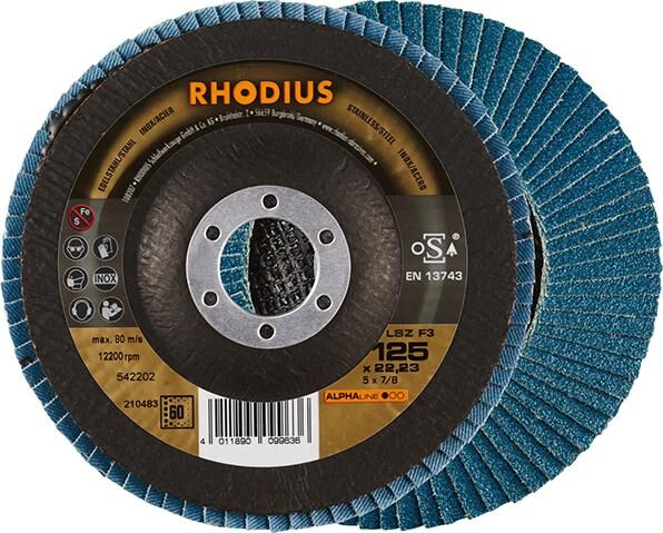 RHODIUS Lamellenschleifscheibe LSZ F3 125 mm K60 Produktbild RHODIUS Lamellenschleifscheibe LSZ F3 125 mm K60