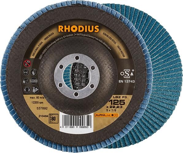 RHODIUS Lamellenschleifscheibe LSZ F3 125 mm K80 Produktbild RHODIUS Lamellenschleifscheibe LSZ F3 125 mm K80