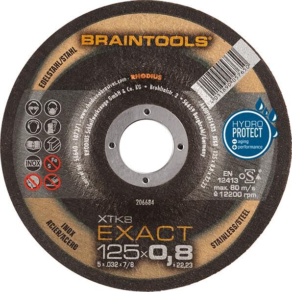 RHODIUS Trennscheibe Edelstahl XTK8 EXACT 125 x 0,8 mm gekröpft Produktbild RHODIUS Trennscheibe Edelstahl XTK8 EXACT 125 x 0,8 mm gekröpft