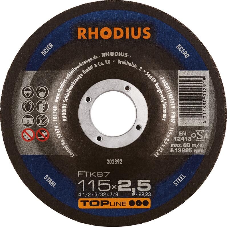 RHODIUS Trennscheibe Stahl FTK67 115 x 2,5 mm gekröpft Produktbild RHODIUS Trennscheibe Stahl FTK67 115 x 2,5 mm gekröpft