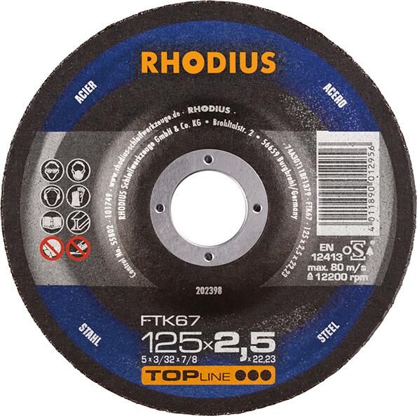 RHODIUS Trennscheibe Stahl FTK67 125 x 2,5 mm gekröpft Produktbild RHODIUS Trennscheibe Stahl FTK67 125 x 2,5 mm gekröpft