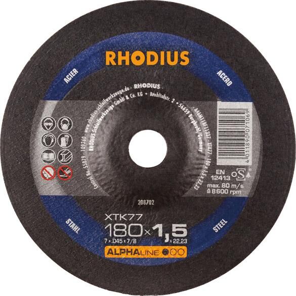 RHODIUS Trennscheibe Stahl XTK77 180 x 1,5 mm gekröpft Produktbild RHODIUS Trennscheibe Stahl XTK77 180 x 1,5 mm gekröpft
