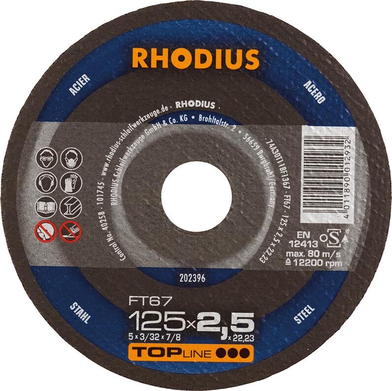 RHODIUS Trennscheibe Stahl FT67 125 x 2,5 mm gerade Produktbild RHODIUS Trennscheibe Stahl FT67 125 x 2,5 mm gerade