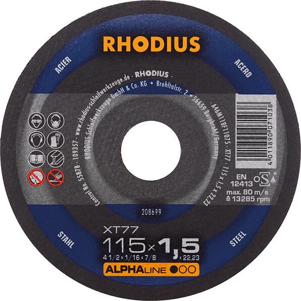RHODIUS Trennscheibe Stahl XT77 115 x 1,5 mm gerade Produktbild RHODIUS Trennscheibe Stahl XT77 115 x 1,5 mm gerade