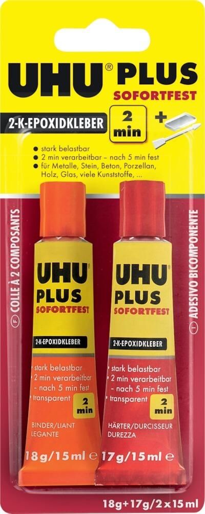 Uhu Kleber plus sofortfest 35g lösungsmittelfreier 2K Klebstoff Produktbild Uhu Kleber plus sofortfest 35g lösungsmittelfreier 2K Klebstoff