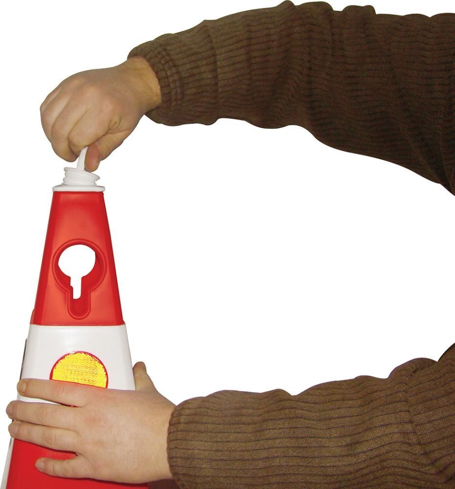 Temka Leitkegel mit Öse rot weiß mit Reflexlinsen Höhe 613 mm Produktbild Temka Leitkegel mit Öse rot weiß mit Reflexlinsen Höhe 613 mm bild 2