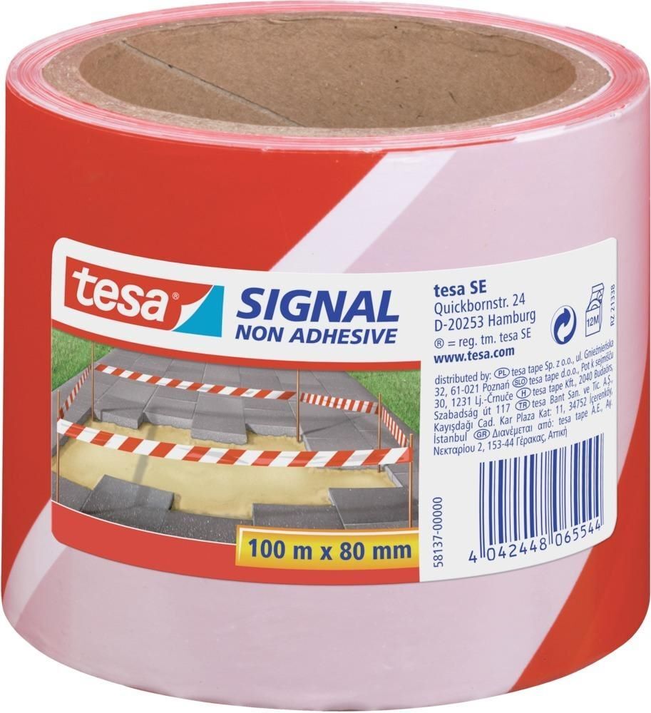 Tesa  Absperrband rot weiß 80 mm Rolle mit 100 Meter Produktbild Tesa  Absperrband rot weiß 80 mm Rolle mit 100 Meter