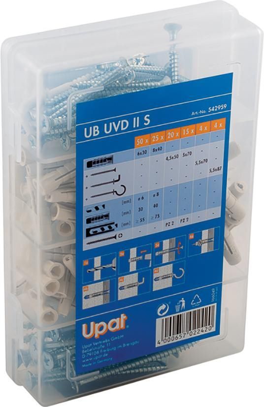 Upat Box Universaldübel Senkkopfschrauben mit Haken 118 teilig