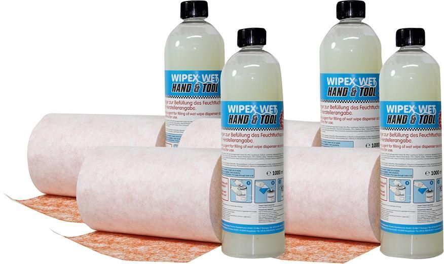 Wipex Fliestuch Wet Nachfüllpack 2 Rollen und 4 Flaschen