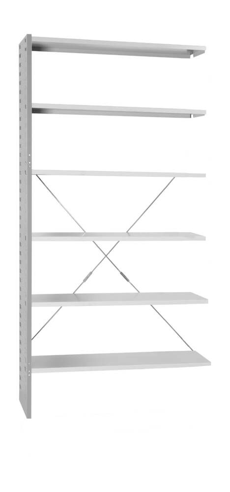Lüllmann Anbauregal Stecksystem 6 Fachböden 1980 x 1000 x 300 mm in lichtgrau Produktbild Lüllmann Anbauregal Stecksystem 6 Fachböden 1980 x 1000 x 300 mm in lichtgrau