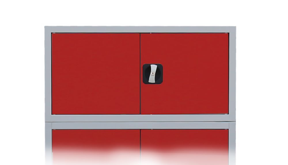 Produktbild Lüllmann Aufsatzschrank mit Flügeltüren und Zylinderschloss mit Drehgriff grau rot