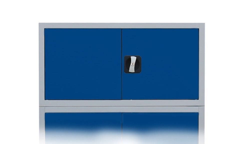 Produktbild Lüllmann Aufsatzschrank mit Flügeltüren und Zylinderschloss mit Drehgriff grau blau