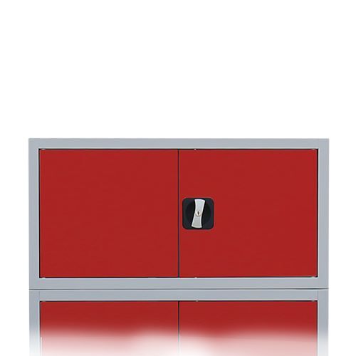 Produktbild Lüllmann Aufsatzschrank mit Flügeltüren und Zylinderschloss lichtgrau feuerrot