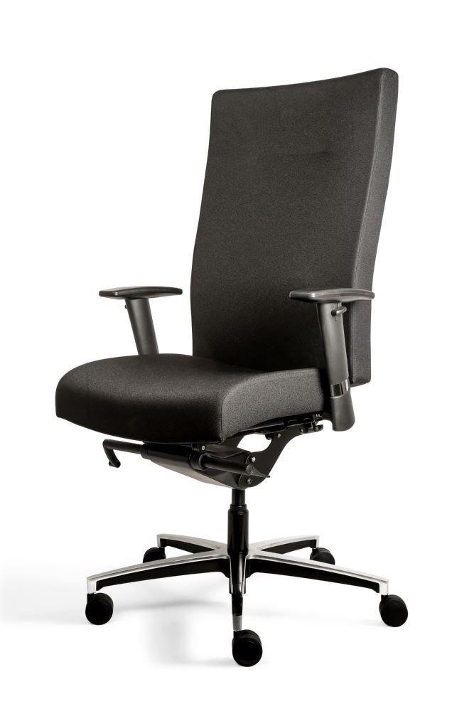 Produktbild Lüllmann Bürodrehstuhl XL mit Armlehnen gepolstert Lordosenstütze Alu Fußkreuz schwarz