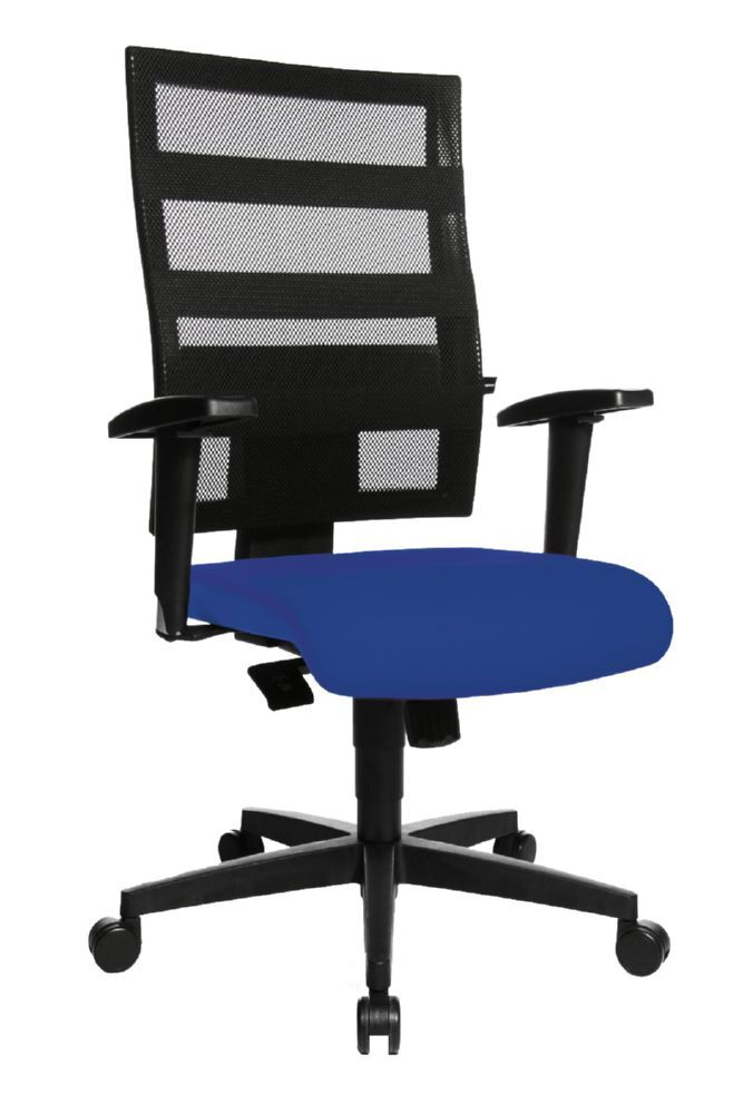 Produktbild Lüllmann Bürodrehstuhl mit Armlehnen Netzrücken Kunststofffußkreuz GS zertifiziert blau