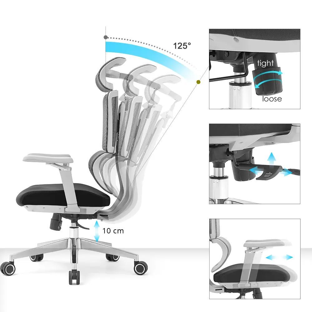 Produktbild Bürodrehstuhl mit Kopf- Nackenstütze und 5D Armlehnen, 3D geteilter Netzrücken,  bild 5