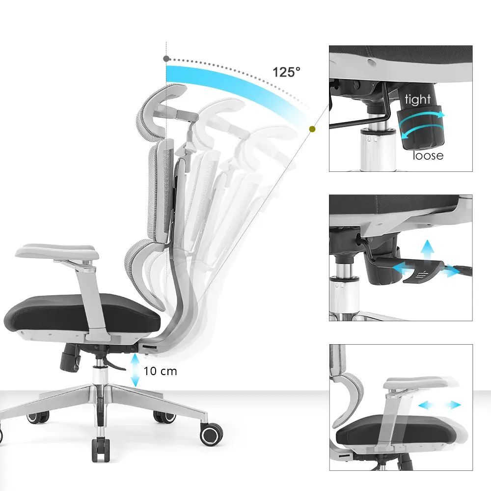 Produktbild Bürodrehstuhl mit Kopf- Nackenstütze und 5D Armlehnen, 3D geteilter Netzrücken,  bild 5