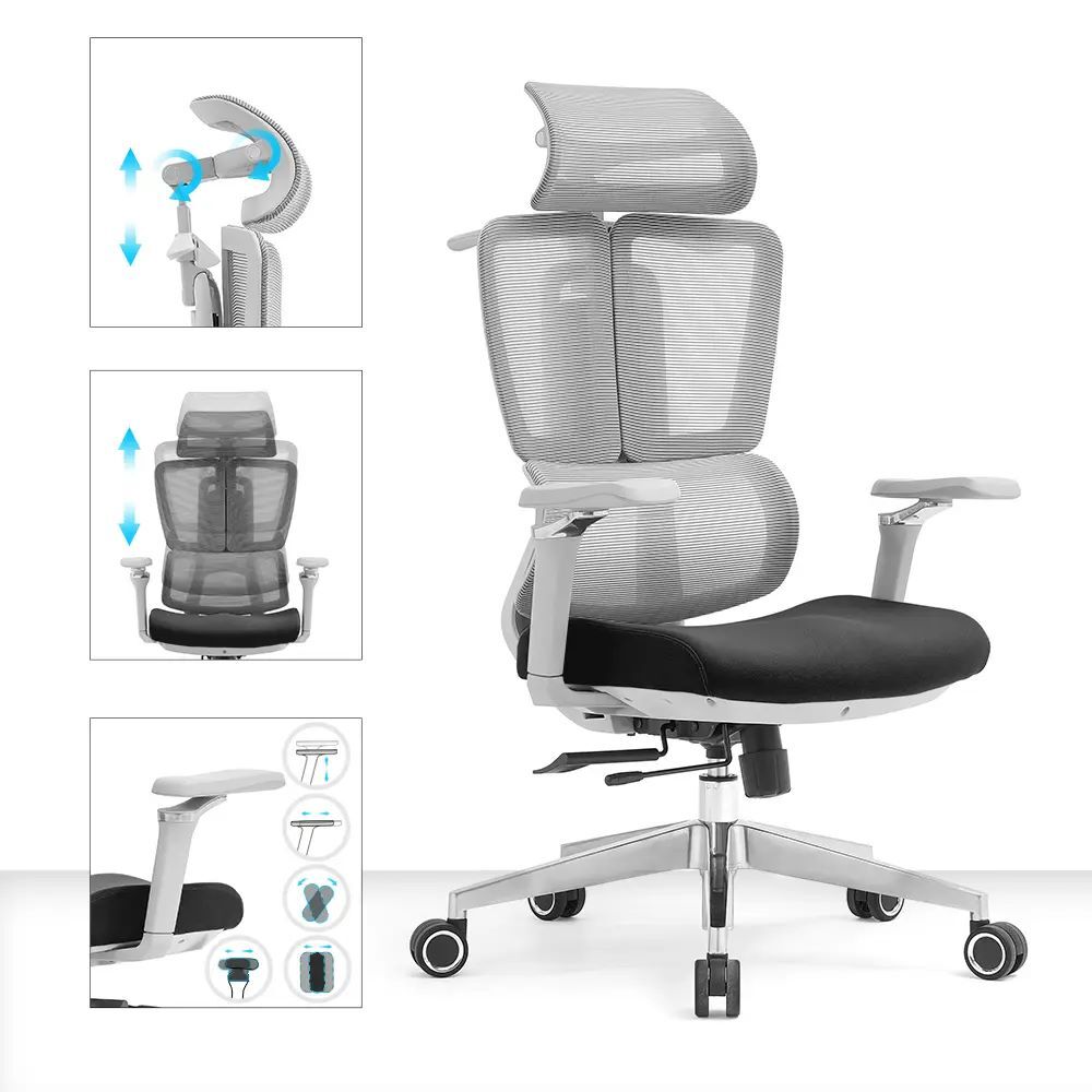 Produktbild Bürodrehstuhl mit Kopf- Nackenstütze und 5D Armlehnen, 3D geteilter Netzrücken,  bild 6