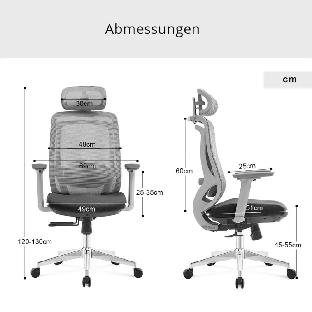 Produktbild Bürodrehstuhl mit Kopf- Nackenstütze und 3D Armlehnen, Netzrücken grau, Lordosen bild 5