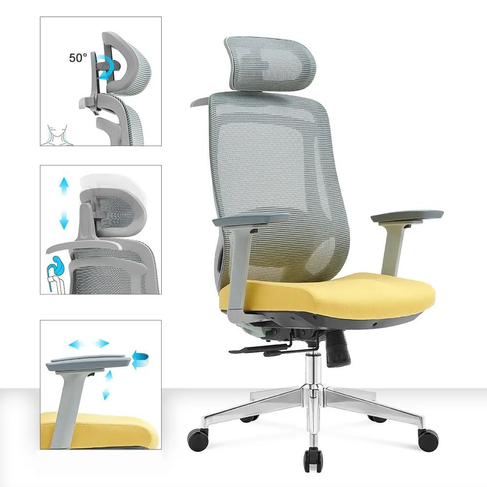 Produktbild Bürodrehstuhl mit Kopf- Nackenstütze und 3D Armlehnen, Netzrücken grau, Lordosen bild 5