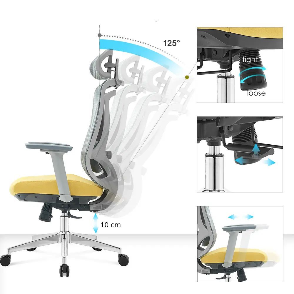 Produktbild Bürodrehstuhl mit Kopf- Nackenstütze und 3D Armlehnen, Netzrücken grau, Lordosen bild 6