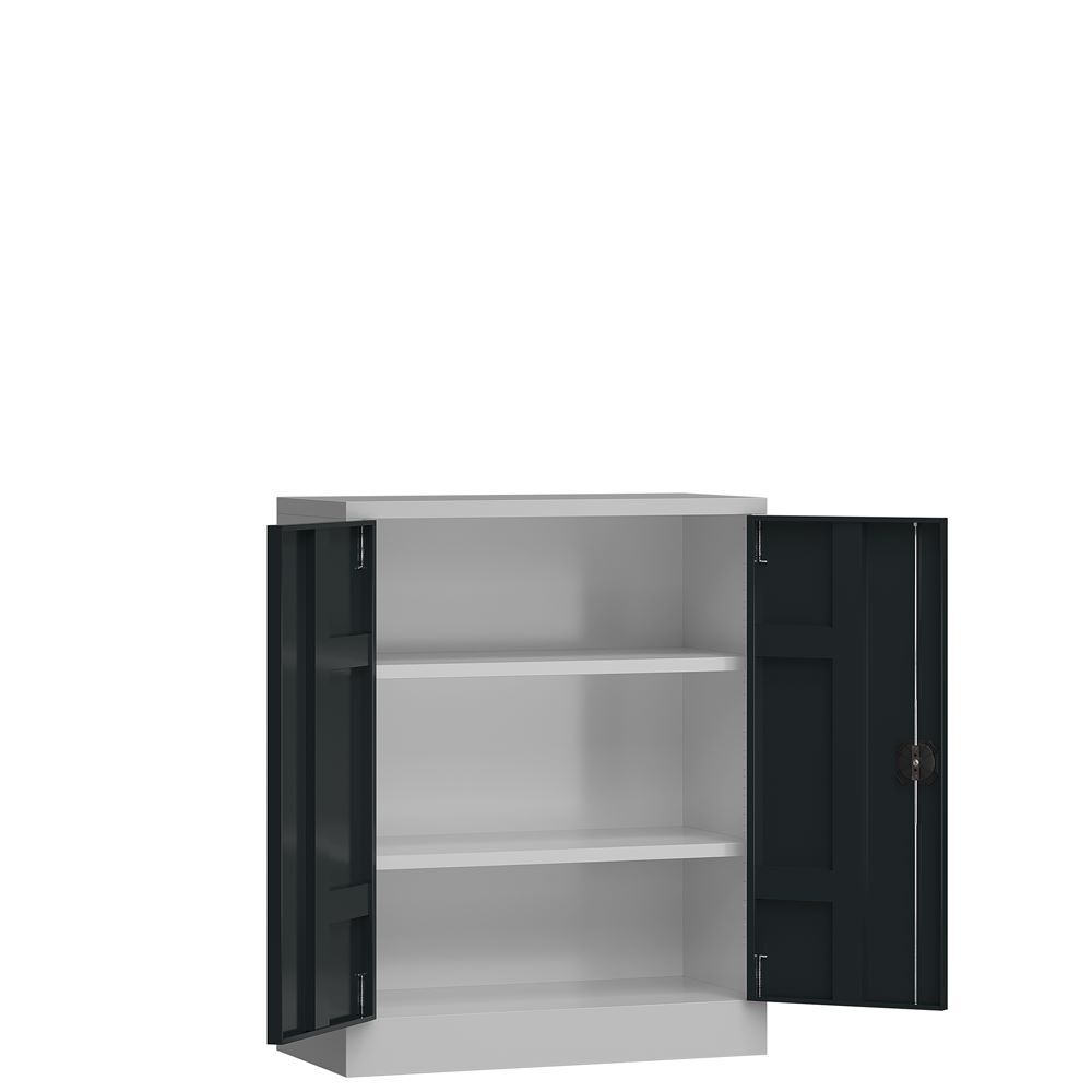 Produktbild ClassiX Flügeltürenschrank, 1000 x 800 x 380 mm, lichtgrau/anthrazit bild 2