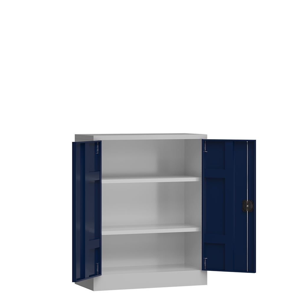 Produktbild ClassiX Flügeltürenschrank, 1000 x 800 x 380 mm, lichtgrau/enzianblau bild 2