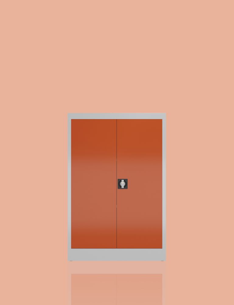Produktbild ClassiX Flügeltürenschrank, 1200 x 800 x 380 mm, lichtgrau/feuerrot bild 4