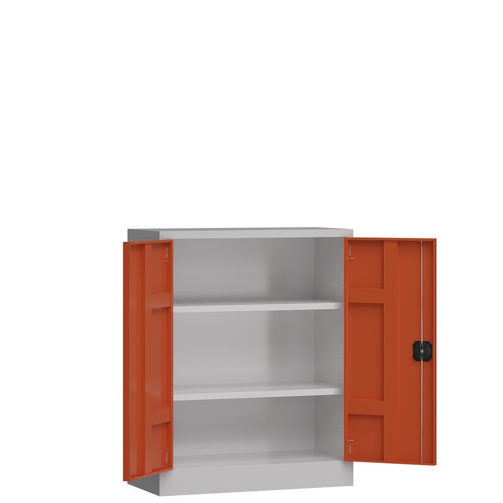 Produktbild ClassiX Flügeltürenschrank, 1000 x 800 x 380 mm, lichtgrau/feuerrot bild 2