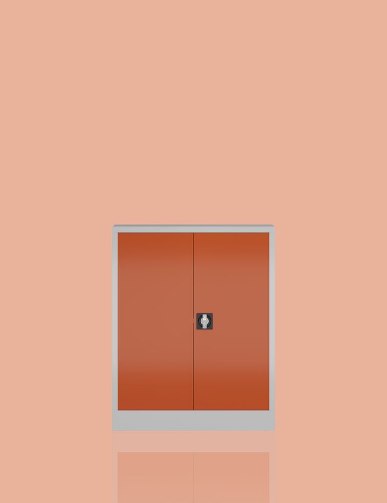 Produktbild ClassiX Flügeltürenschrank, 1000 x 800 x 380 mm, lichtgrau/feuerrot bild 4