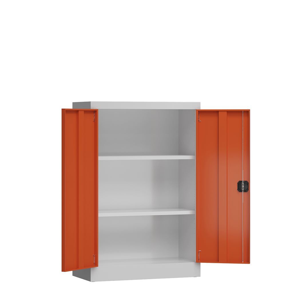Produktbild ClassiX Flügeltürenschrank, 1200 x 920 x 420 mm, lichtgrau/feuerrot bild 2