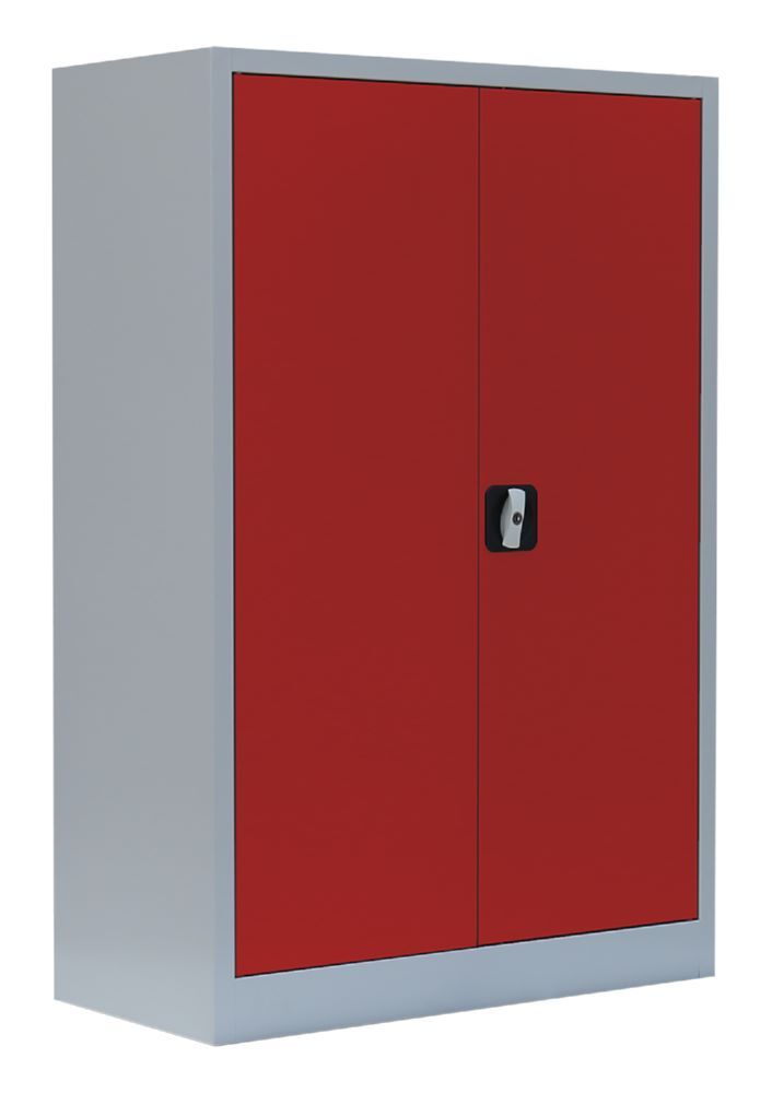 Produktbild ClassiX Flügeltürenschrank, 1200 x 920 x 420 mm, lichtgrau/feuerrot bild 4