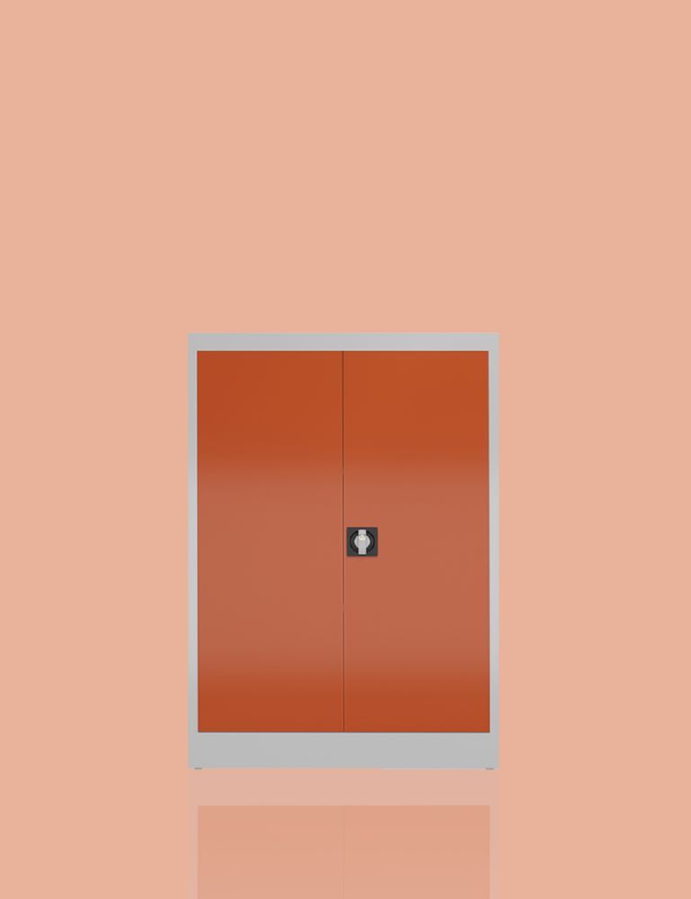 Produktbild ClassiX Flügeltürenschrank, 1200 x 920 x 420 mm, lichtgrau/feuerrot bild 6