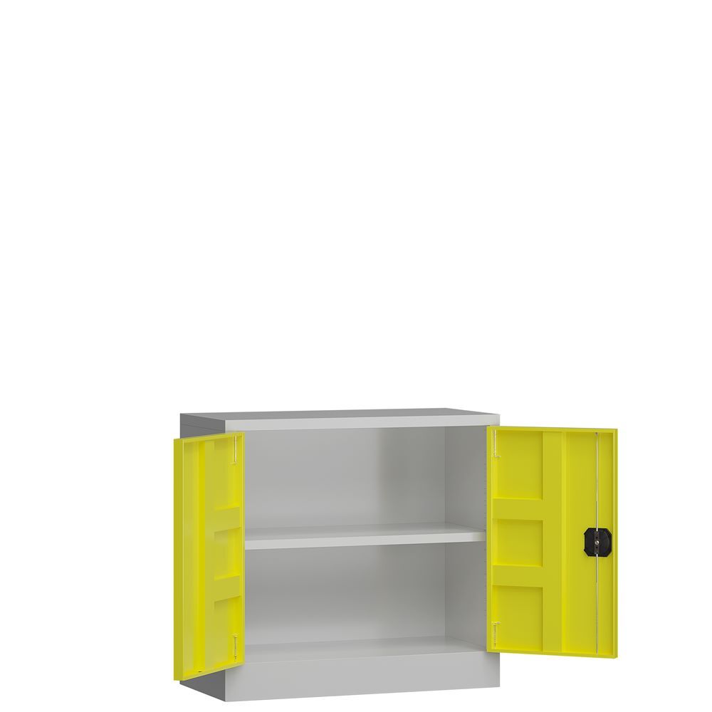 Produktbild ClassiX Flügeltürenschrank, 750 x 800 x 380 mm, lichtgrau/zinkgelb bild 2