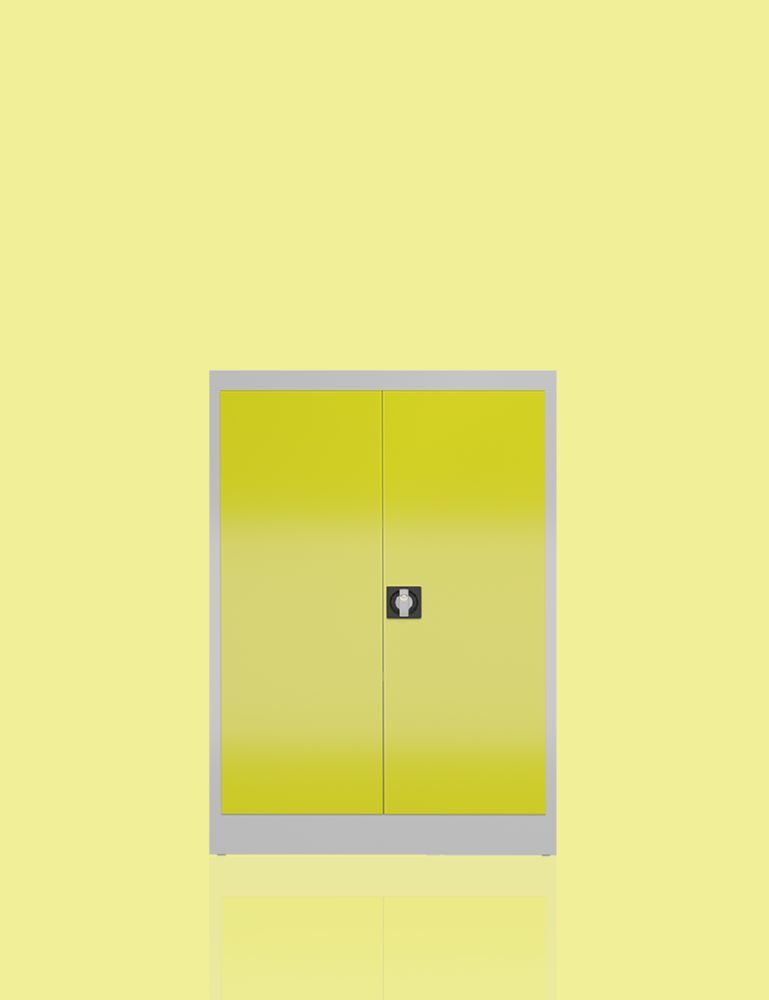 Produktbild ClassiX Flügeltürenschrank, 1200 x 920 x 420 mm, lichtgrau/zinkgelb bild 6