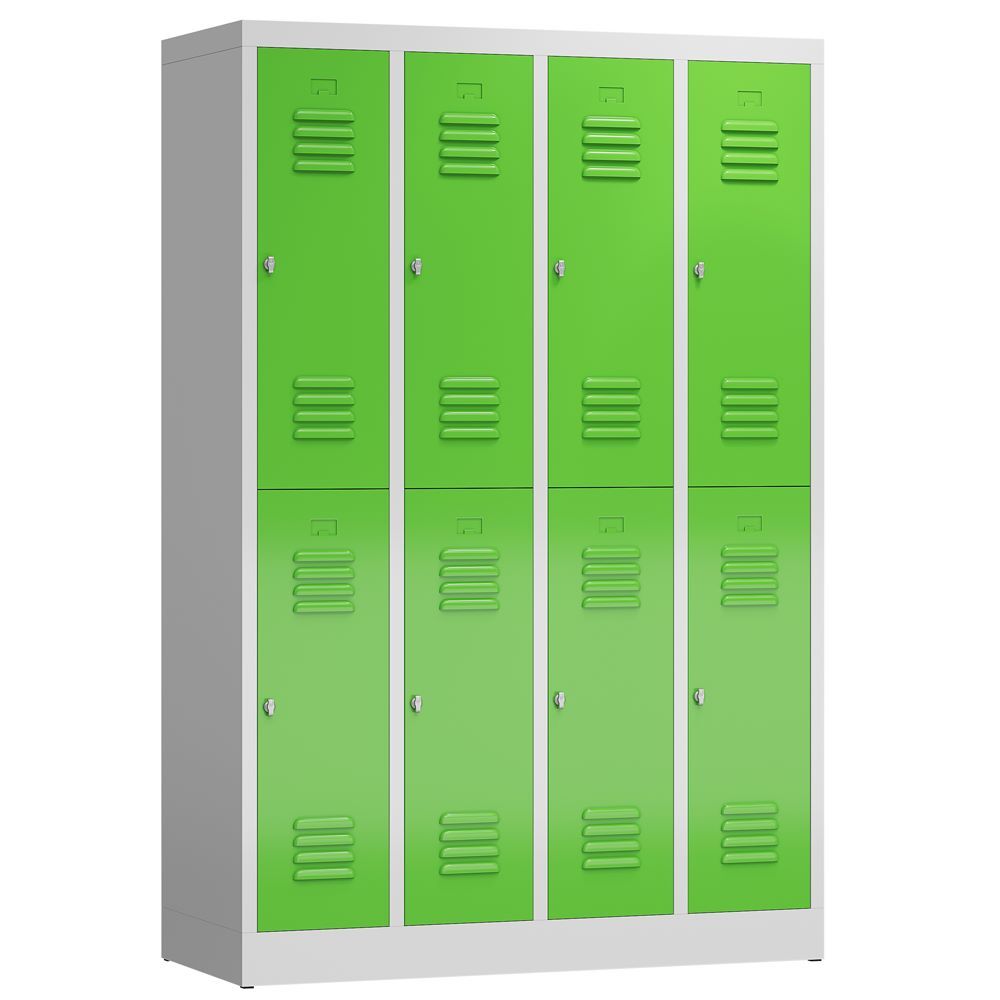 Produktbild Lüllmann ClassiX Garderobenschrank Fächerschrank 4 Abteile doppelstöckig lichtgrau gelbgr