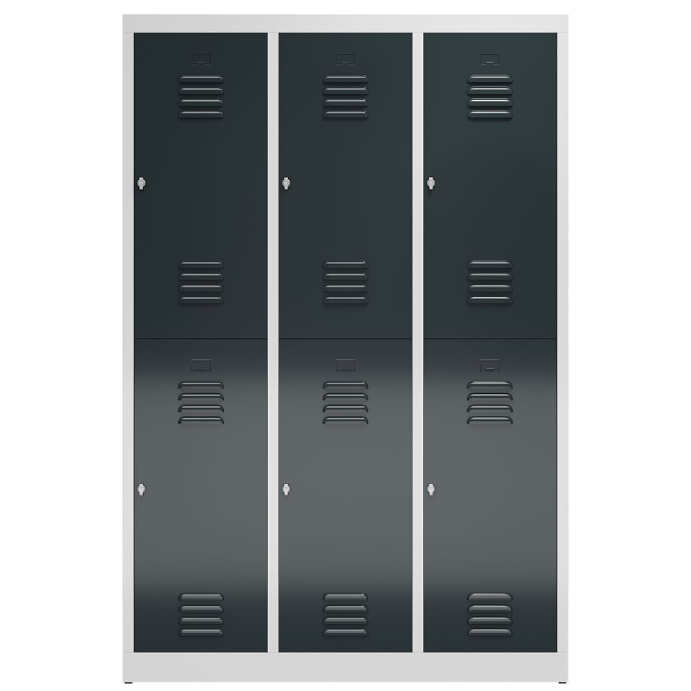 Produktbild ClassiX Garderobenschrank, 3 Abteile doppelstöckig, 1800 x 1185 x 500 mm, lichtg bild 2