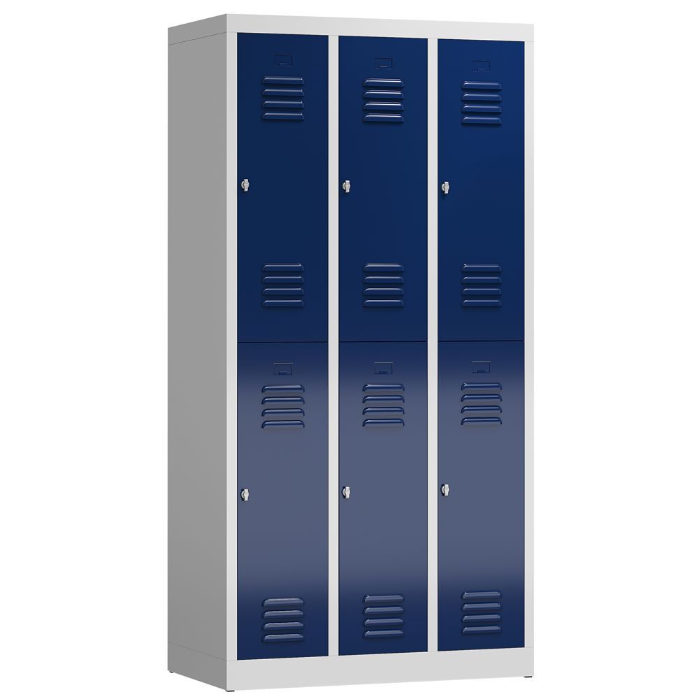 Produktbild Lüllmann ClassiX Garderobenschrank 3 Abteile doppelstöckig H 1800 mm lichtgrau enzianblau