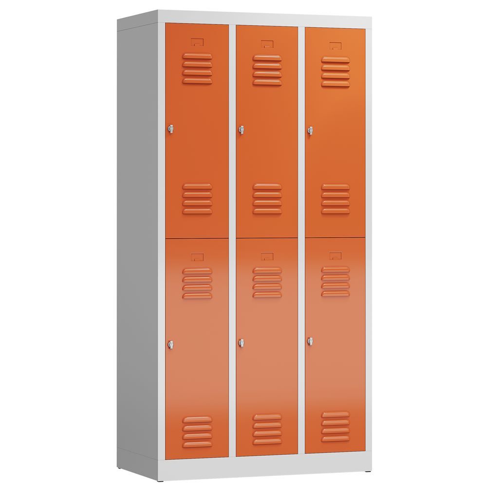 Produktbild Lüllmann ClassiX Garderobenschrank 3 Abteile doppelstöckig H 1800 mm lichtgrau feuerrot