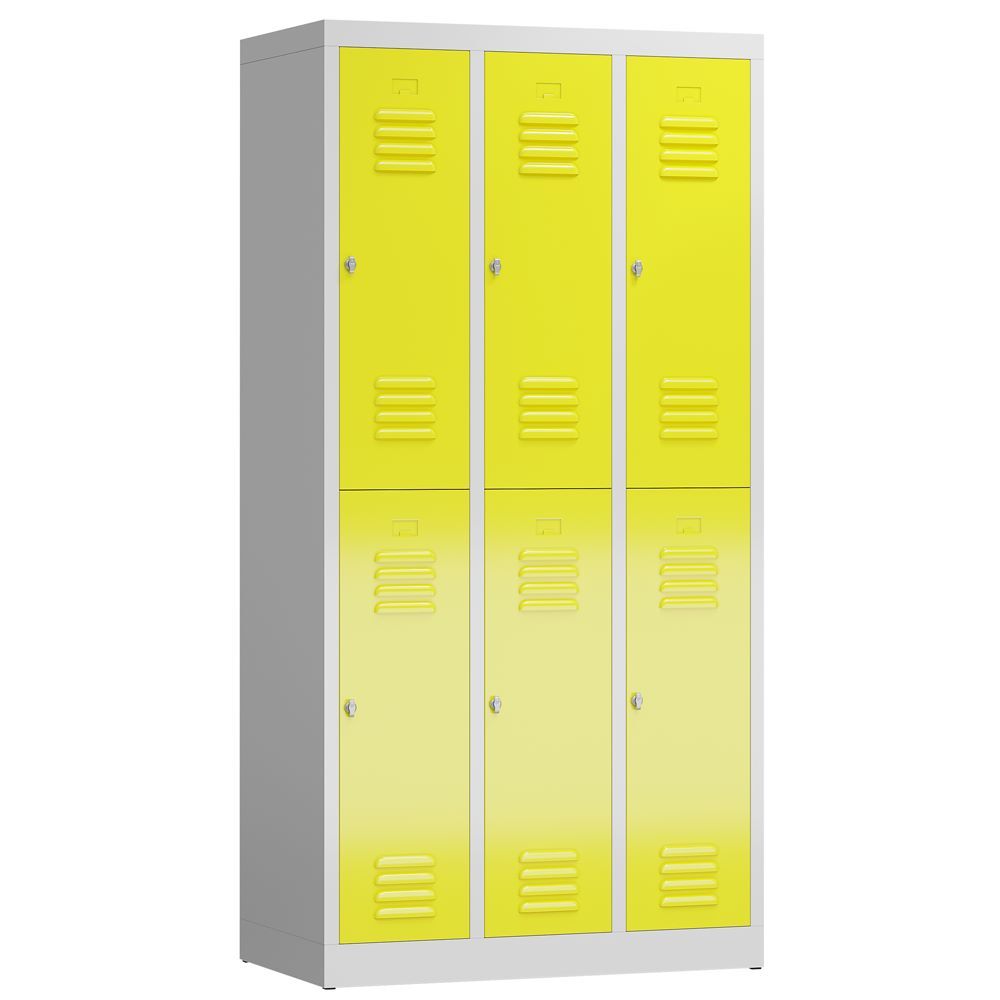 Produktbild Lüllmann ClassiX Garderobenschrank 3 Abteile doppelstöckig lichtgrau zinkgelb