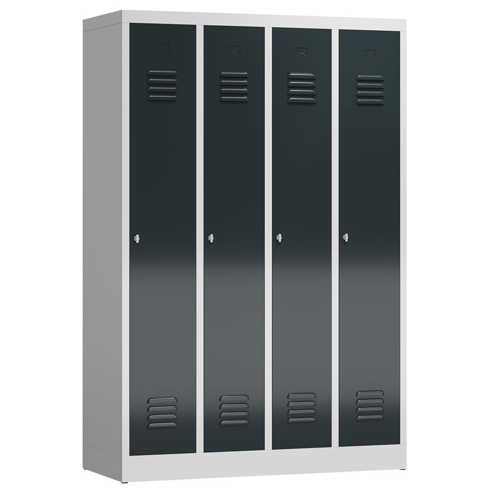 Produktbild Lüllmann ClassiX Garderobenschrank Schliessfachschrank 4 Abteile lichtgrau anthrazitgrau