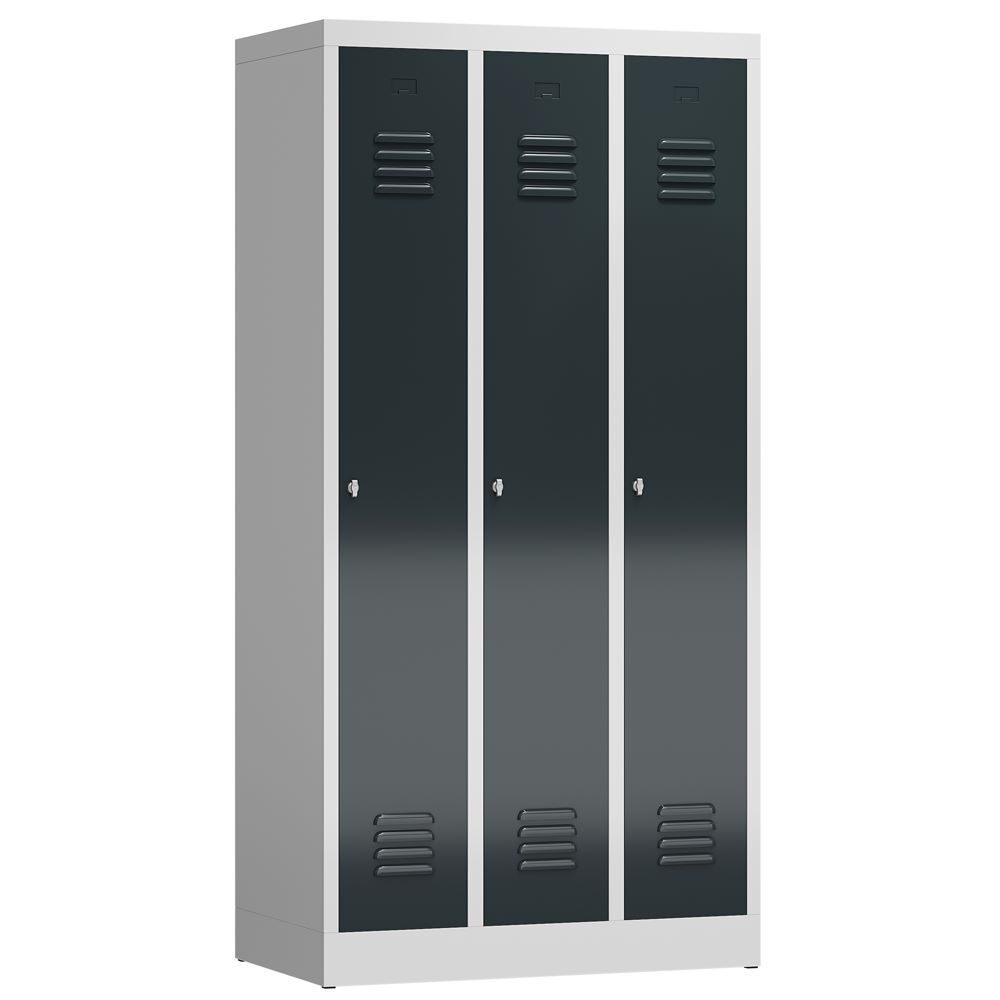 Produktbild Lüllmann ClassiX Garderobenschrank Spindschrank 3 Abteile 1800 mm lichtgrau anthrazitgrau