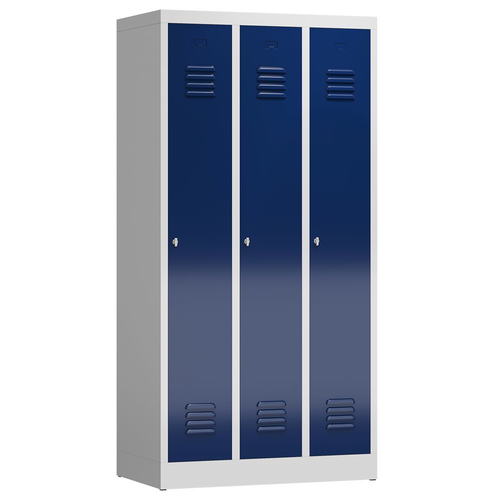 Produktbild Lüllmann ClassiX Garderobenschrank Spindschrank 3 Abteile H 1800 mm lichtgrau enzianblau