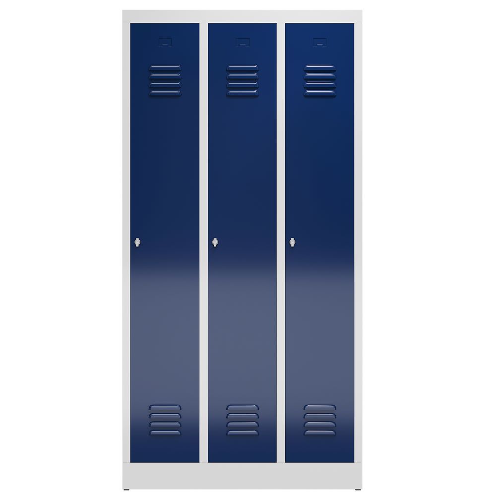 Produktbild ClassiX Garderobenschrank, 3 Abteile, 1800 x 870 x 500 mm, lichtgrau/enzianblau bild 2