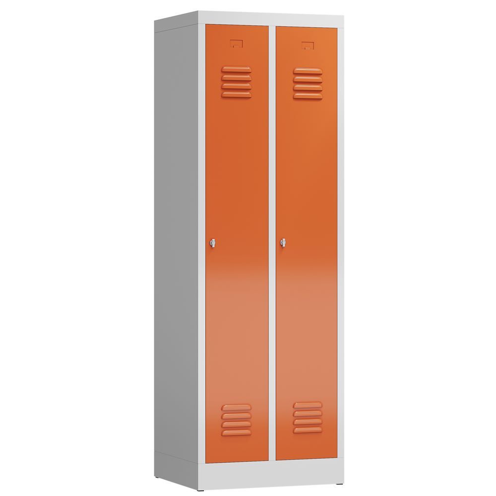 Produktbild Lüllmann ClassiX Garderobenschrank Schliessfachschrank 2 Abteile lichtgrau feuerrot

