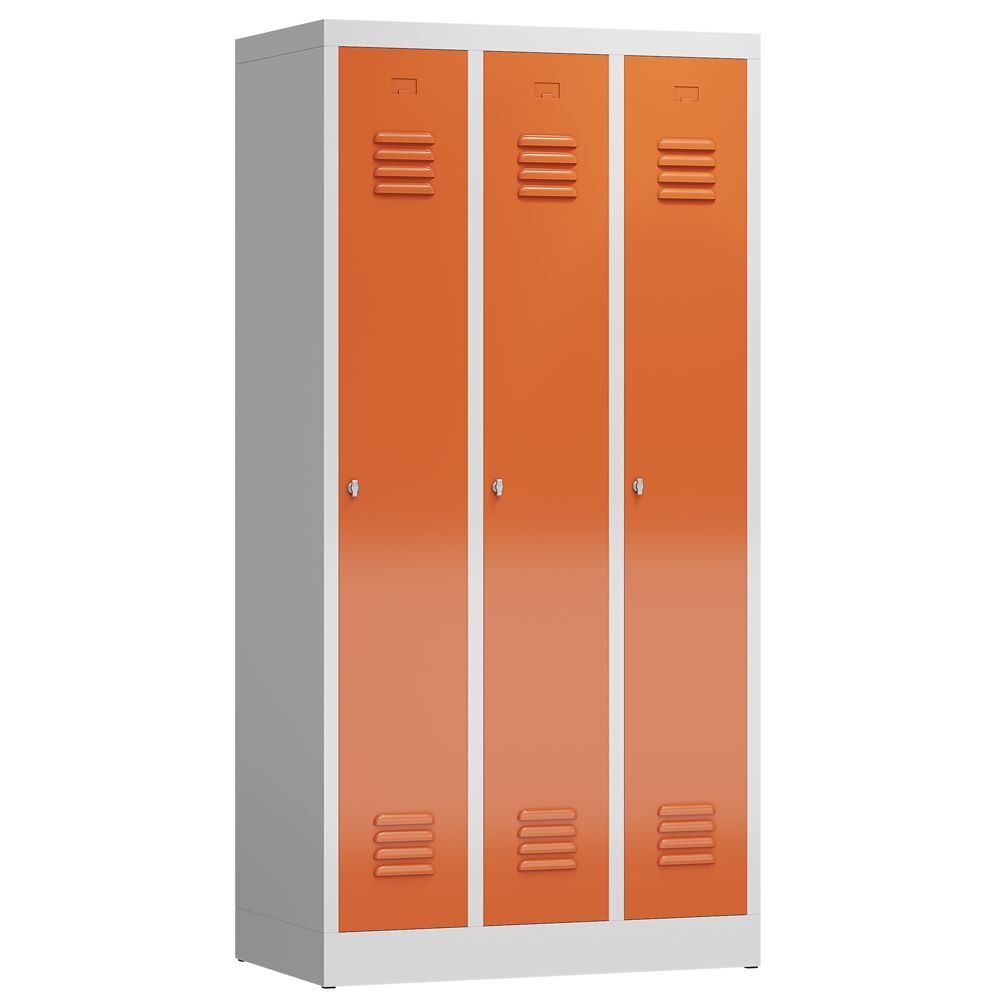 Produktbild Lüllmann ClassiX Garderobenschrank Spindschrank 3 Abteile H 1800 mm lichtgrau feuerrot
